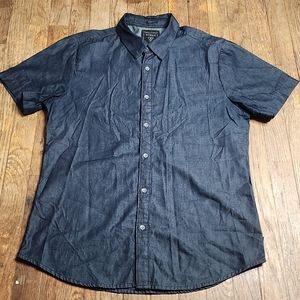 Dark Denim Blue Short Sleeve Button-Up Shirt